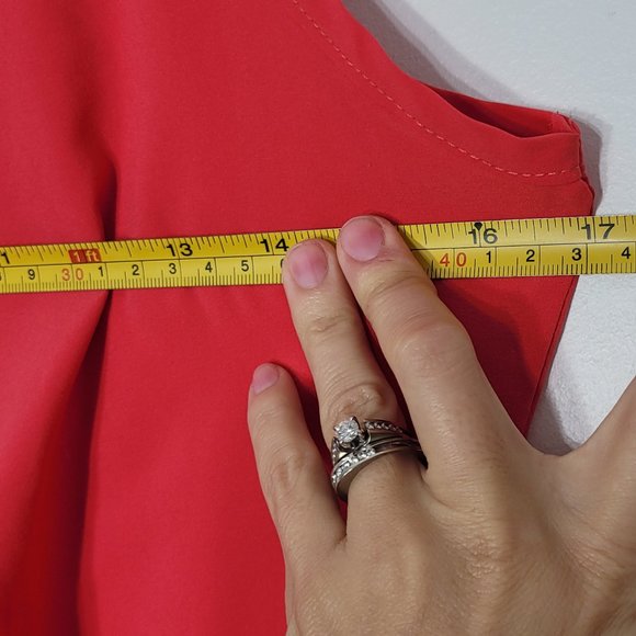 New Town Women Orange Coral Sleeveless Back Zipper Asymmetric Faux Wrap Tank Top - Picture 9 of 9